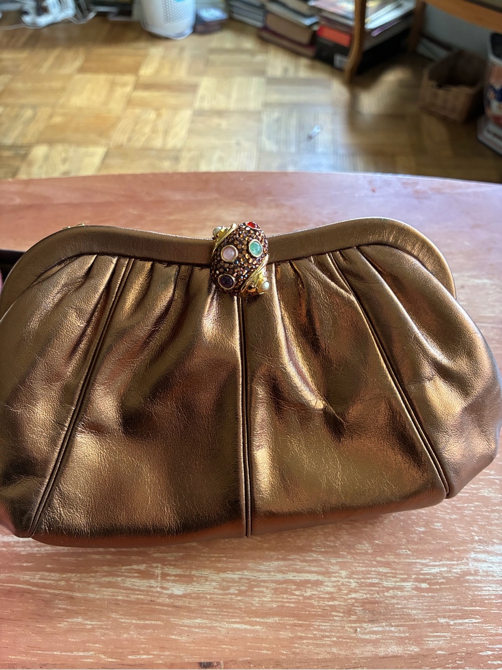 Judith Leiber Gold Clutch with Silver Chain copper bag